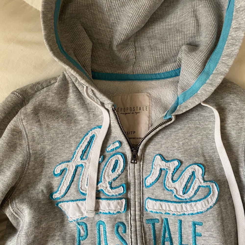 Aeropostale Heather Gray Hoodie with Blue Accents - Picture 3 of 3